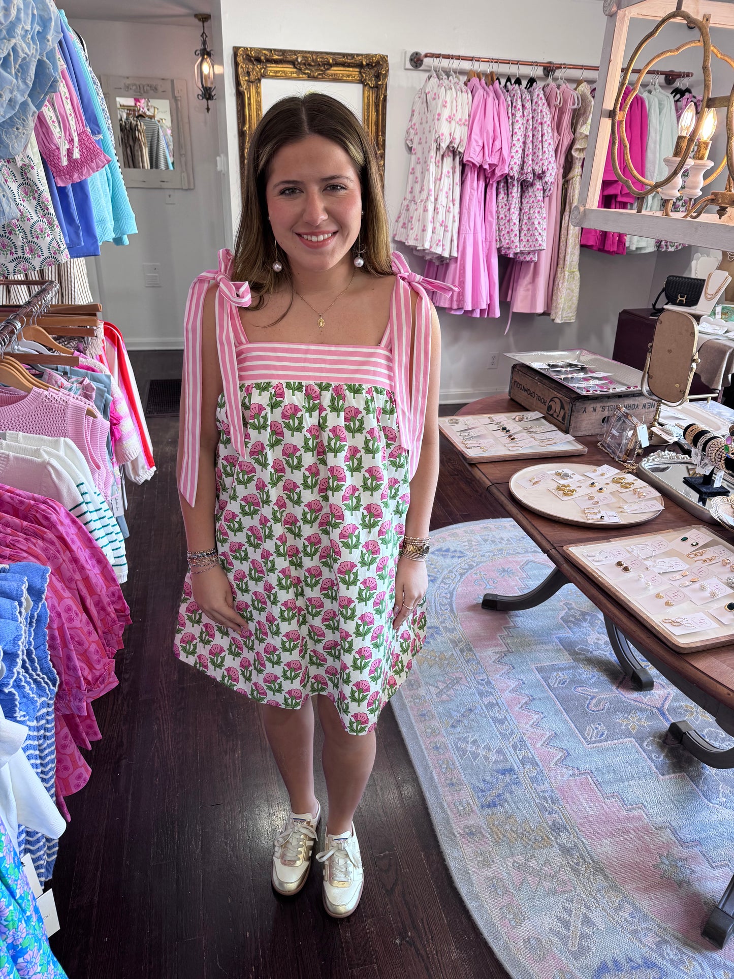 Pink stripe & flower dress