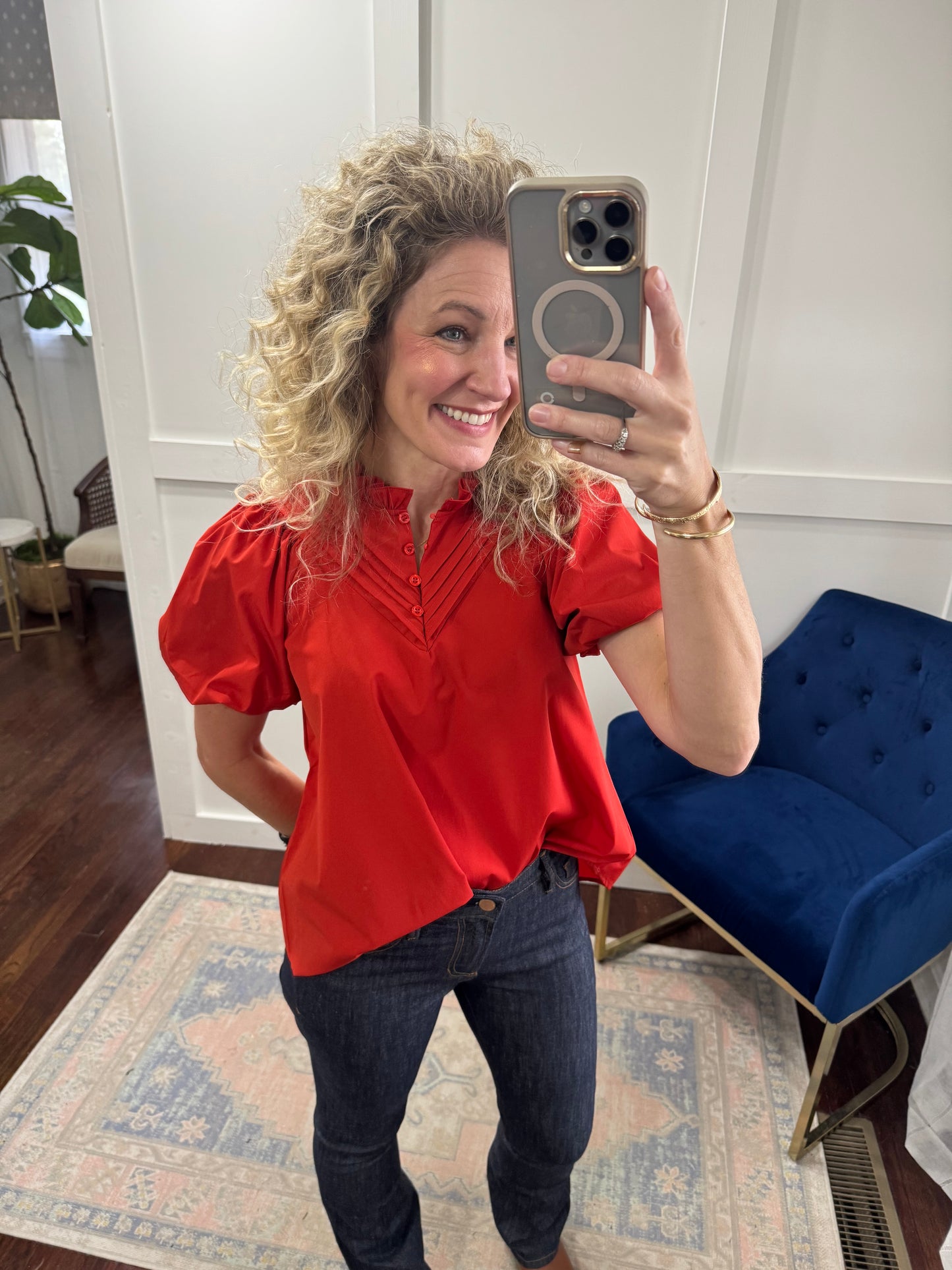 Tomato red pleated top