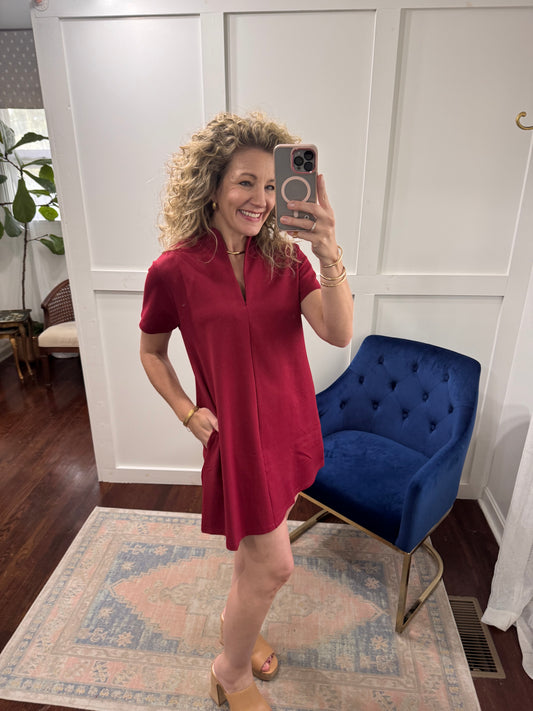 Burgundy vneck dress