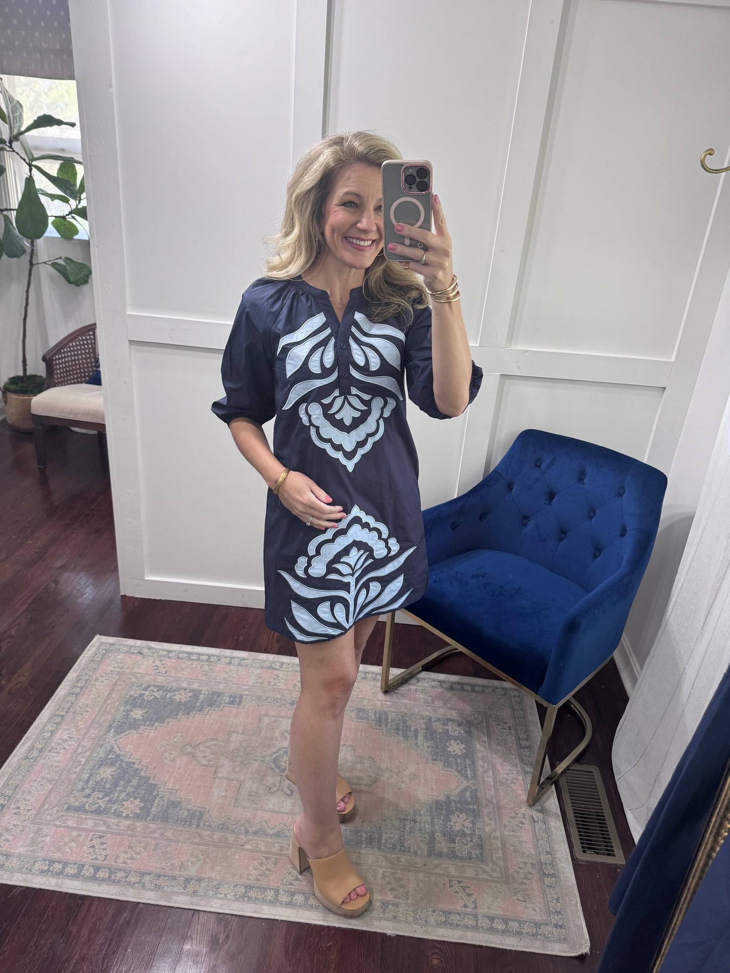 Navy blue embroidery dress