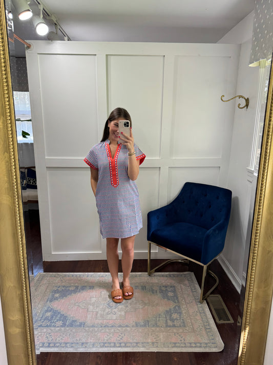 Orange and blue dotted dress