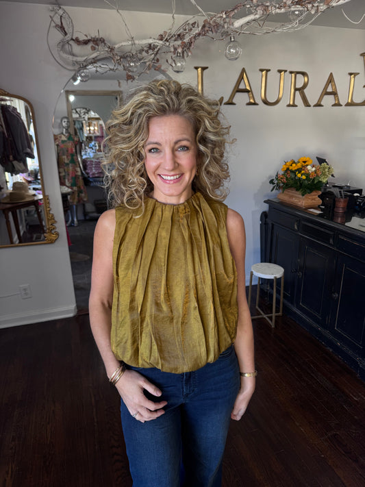 Mustard pleated blouse
