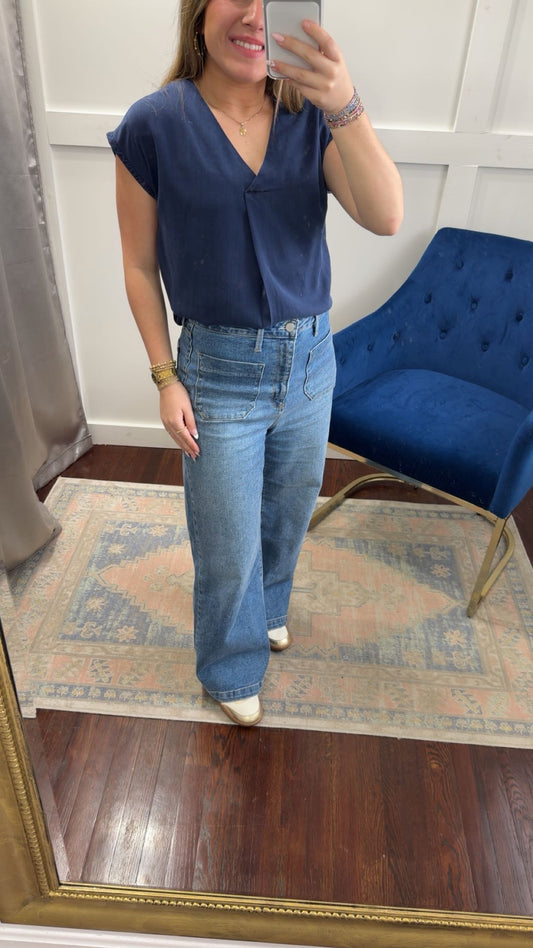 Kristen navy tencel top