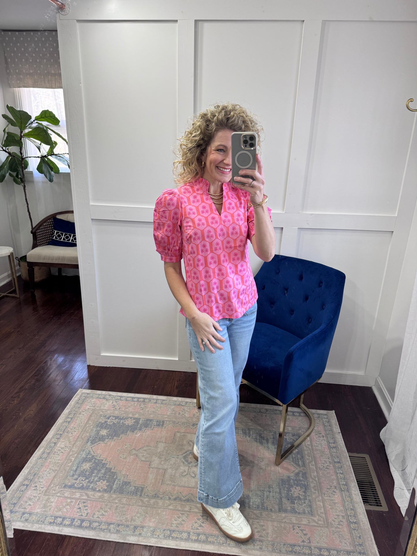 Colette rosette charm pink top