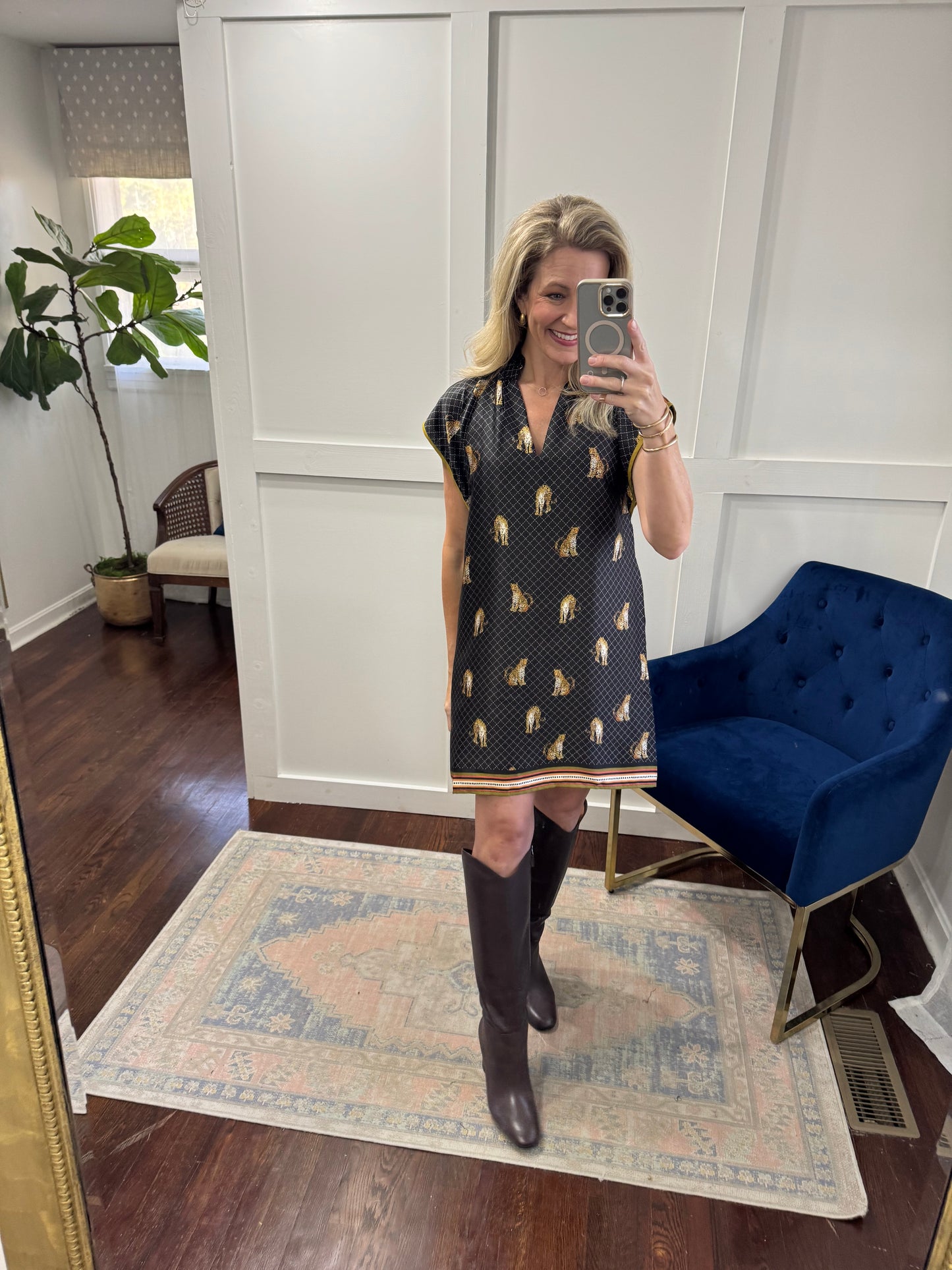 Black leopard dress