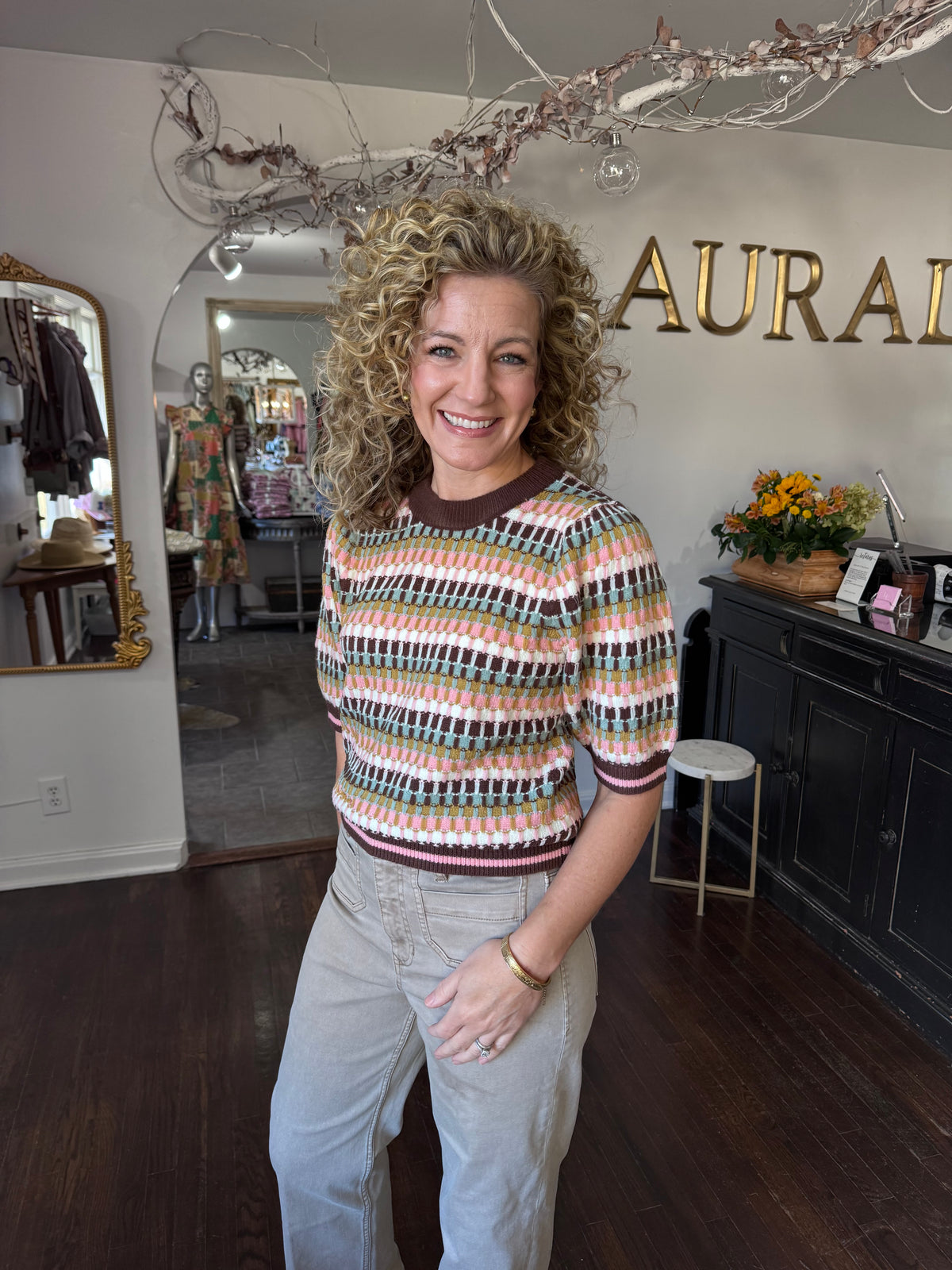 Brown pink multi sweater