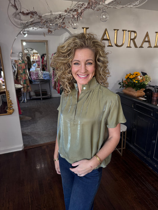 Sage green stand collar top