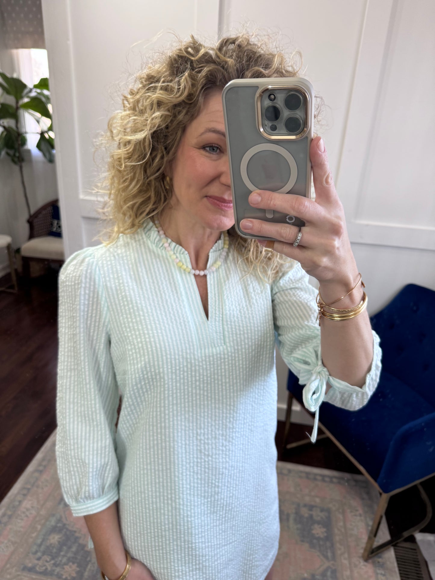 Lainey seafoam seersucker dress