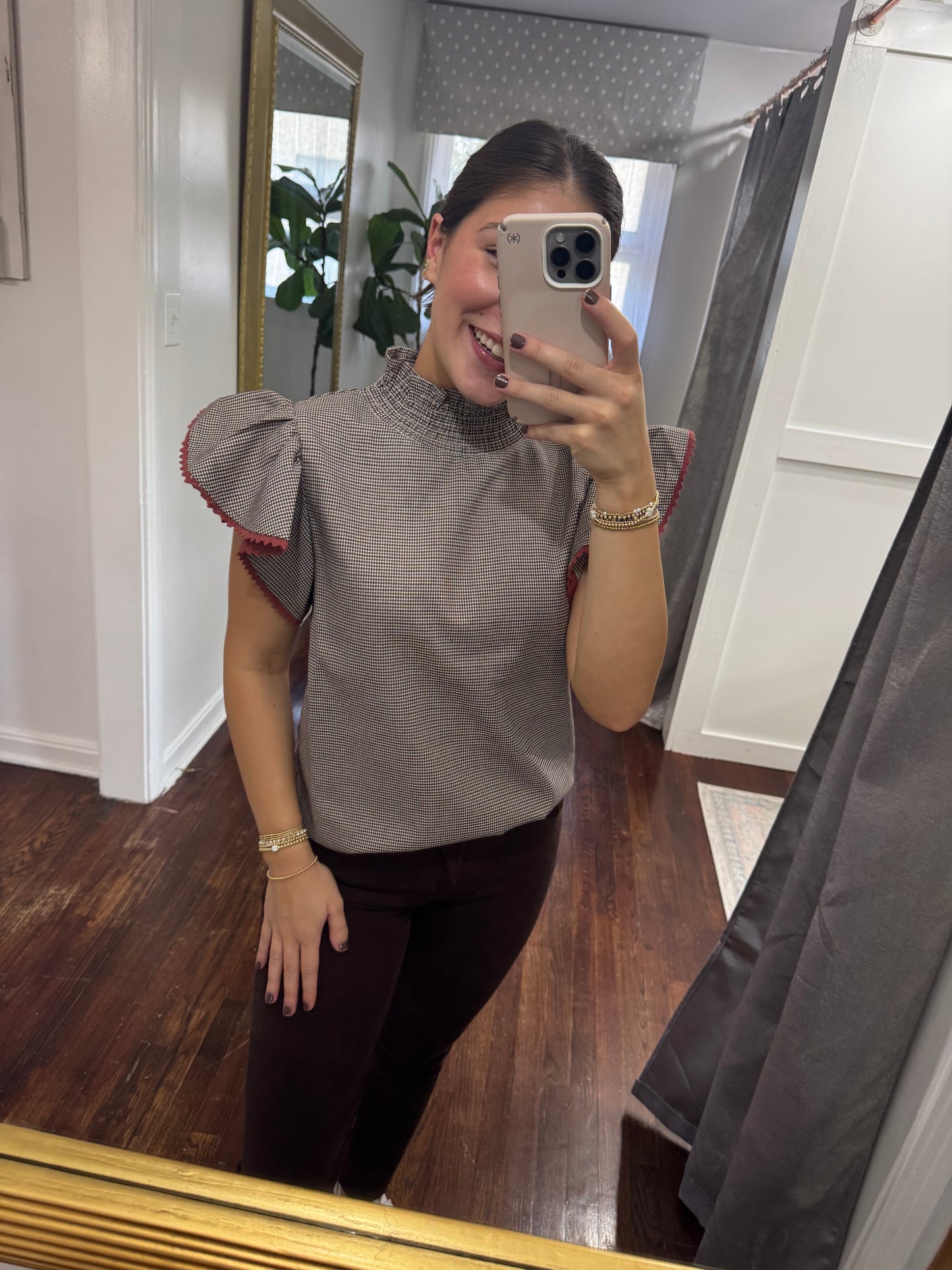 Brown houndstooth blouse