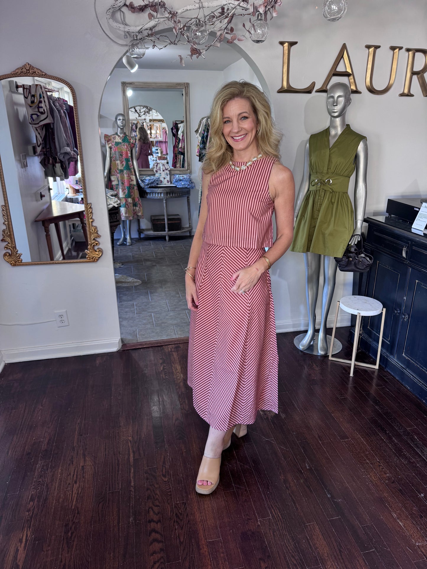 Blush and brown striped skirt