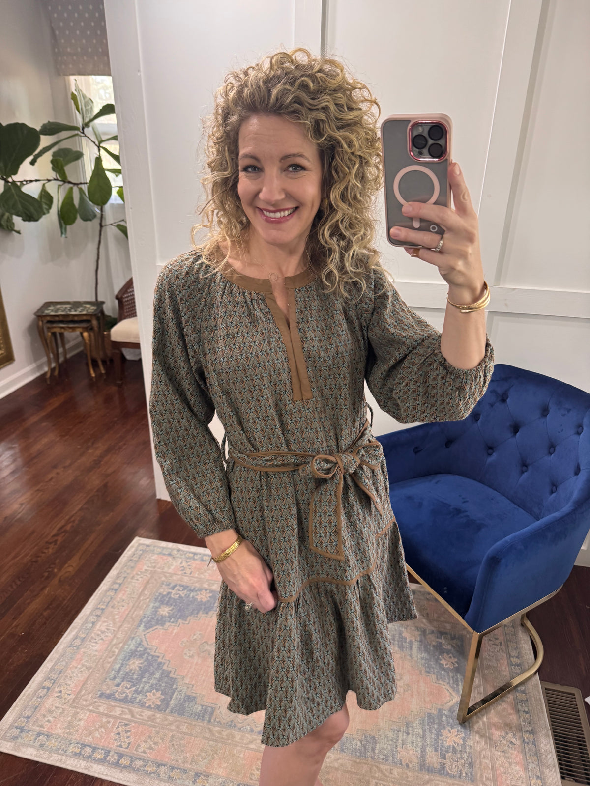 Amber leaf jacquard dress