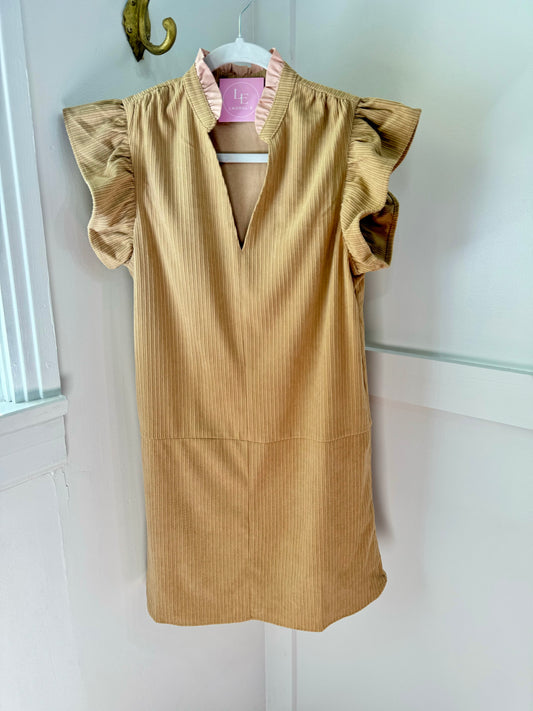 Taupe flutter corduroy dress