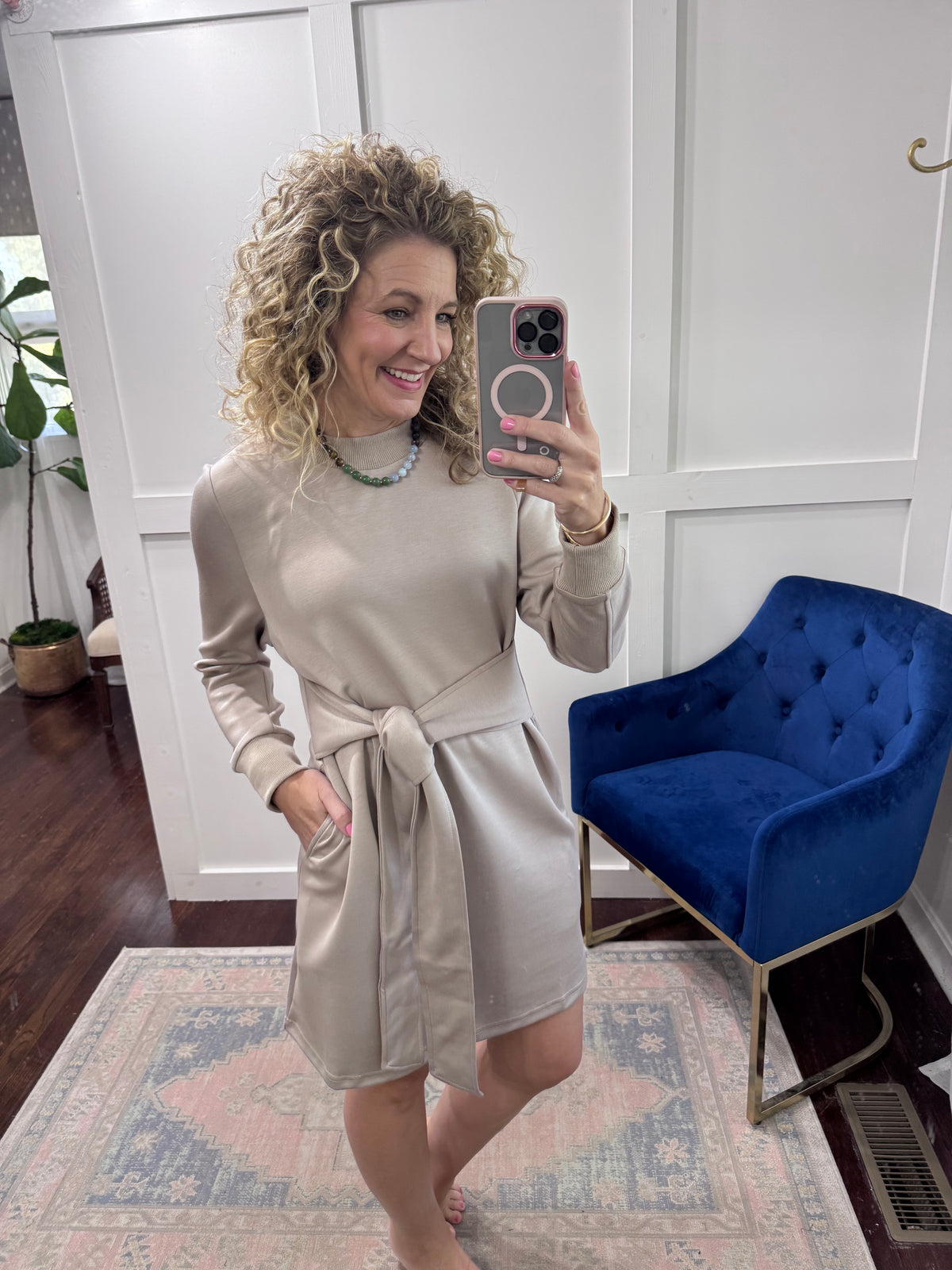 Taupe front tie dress