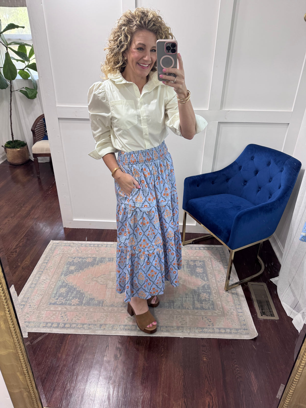 French blue multi tiered skirt