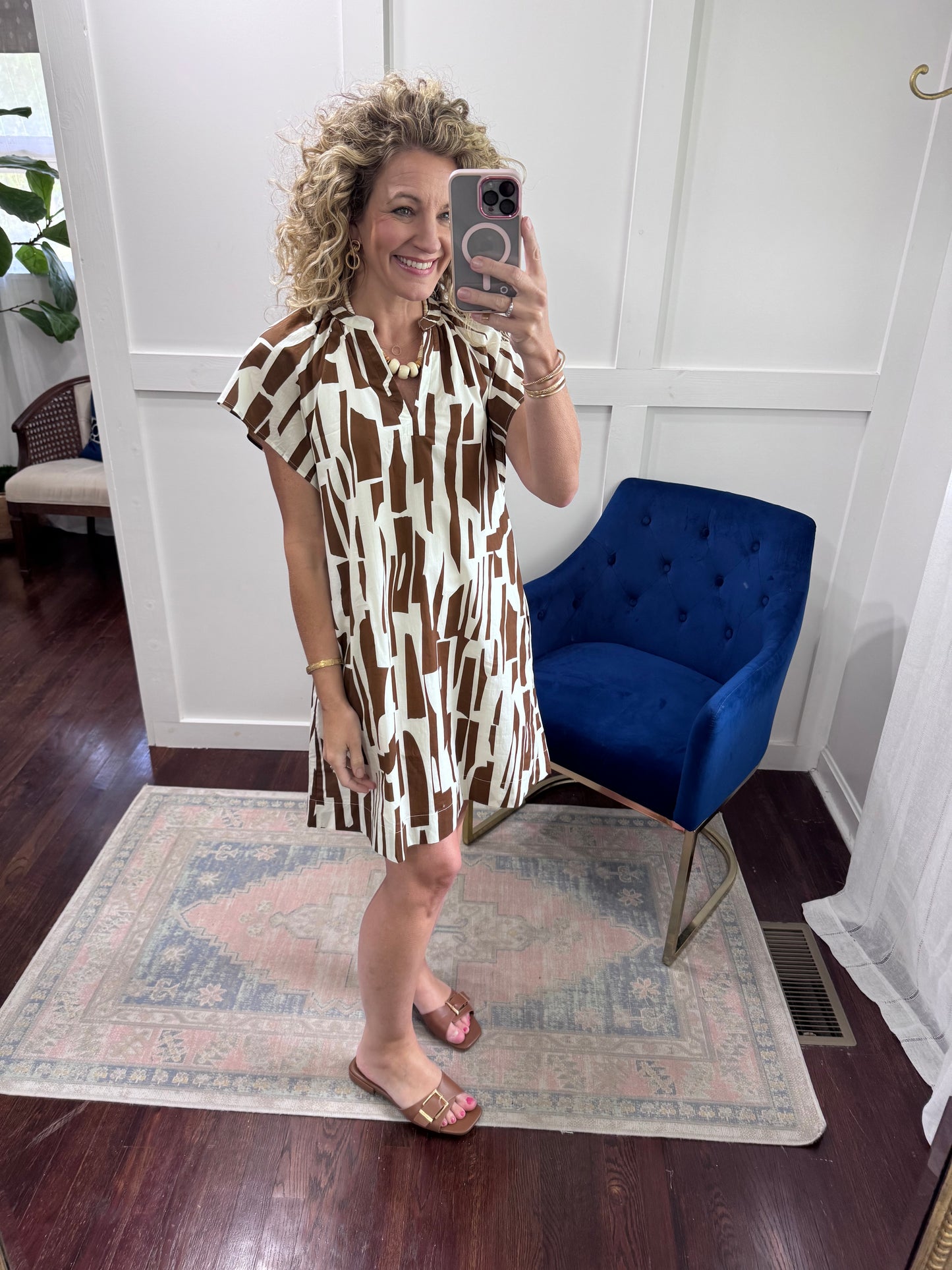 Brown cream abstract dress