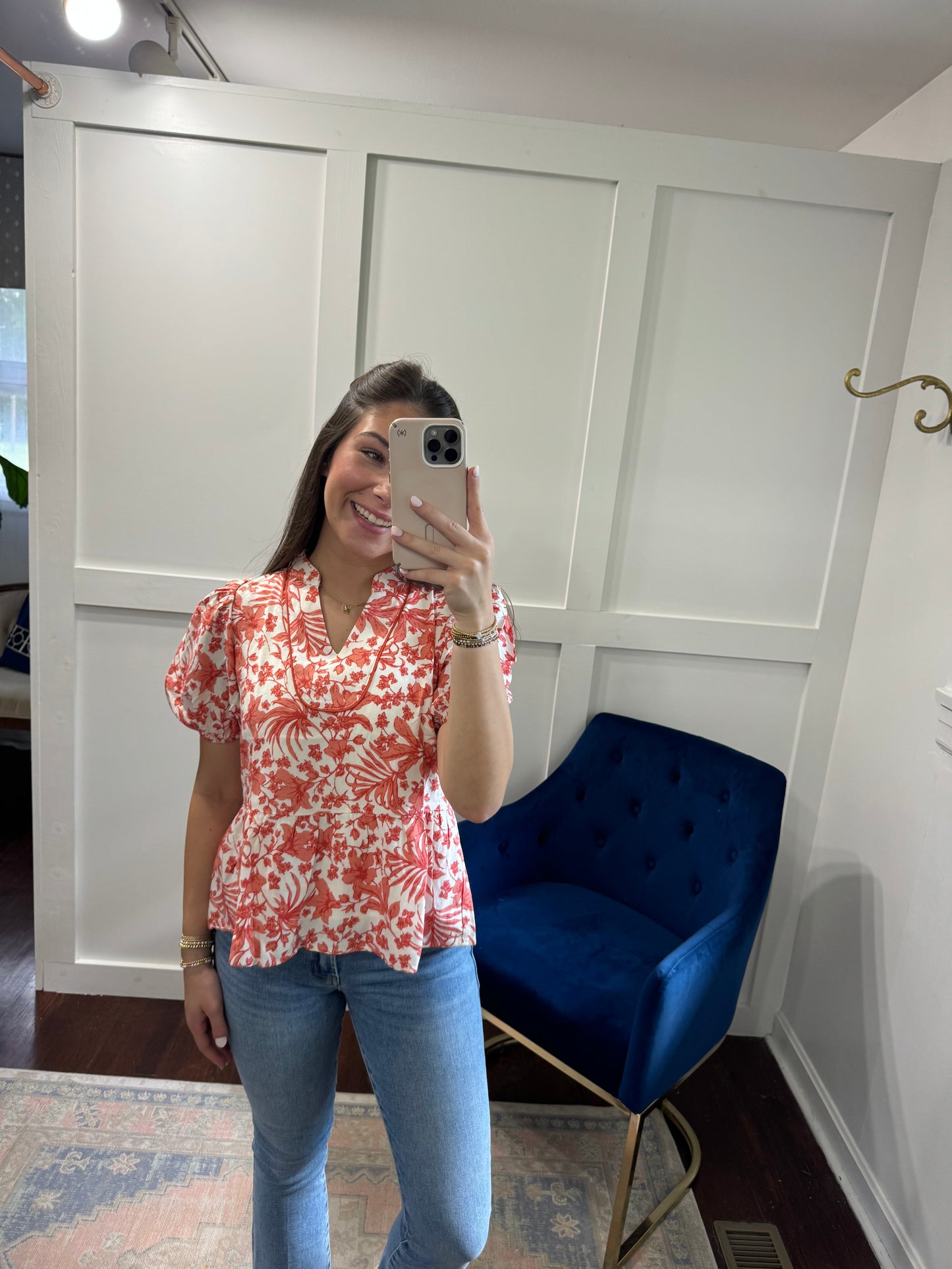 Orange toille puff top