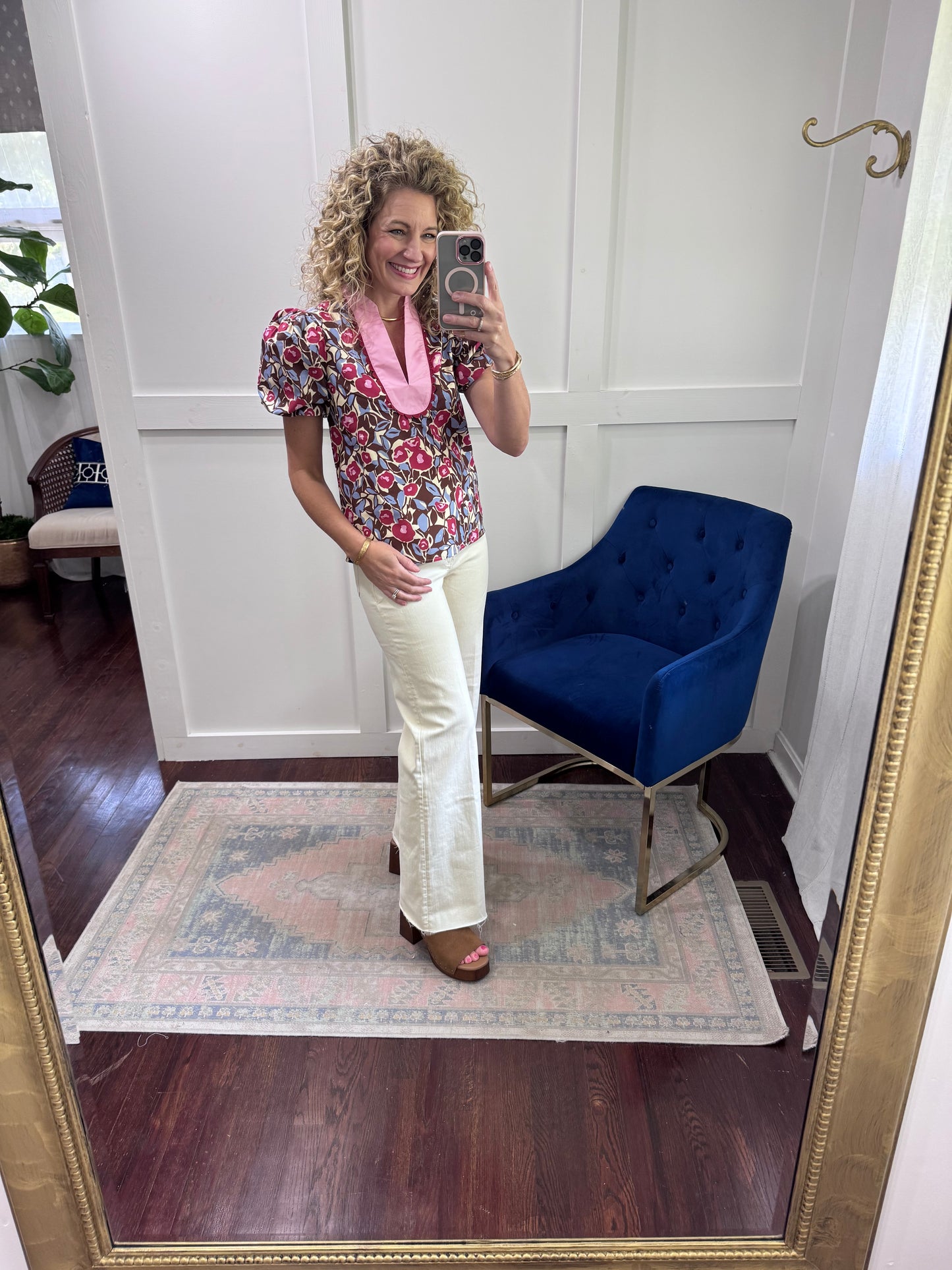 Chocolate blue and pink blouse