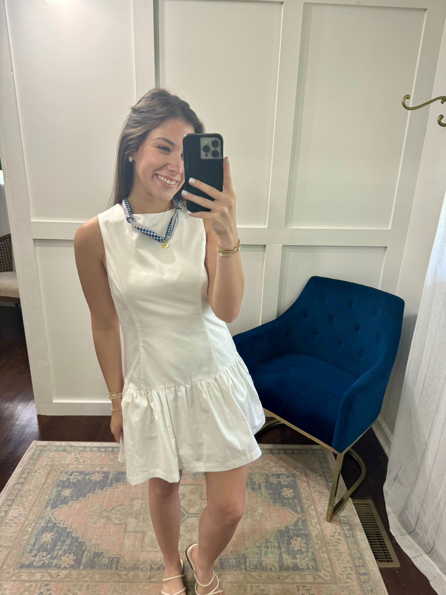 white ruffle hem dress