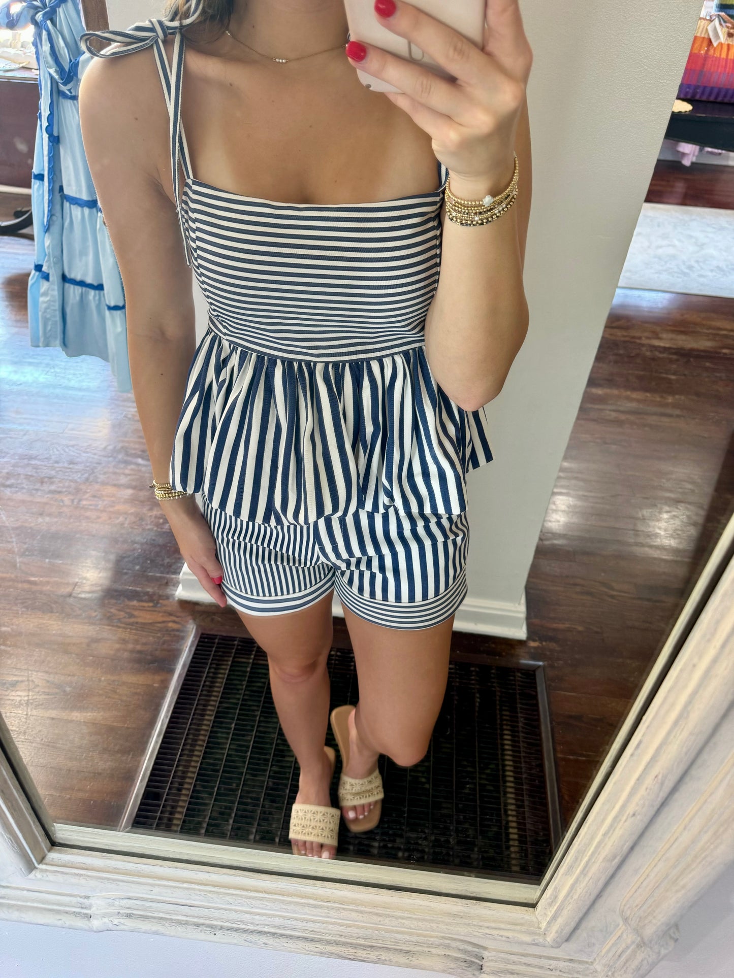 Twill denim striped top