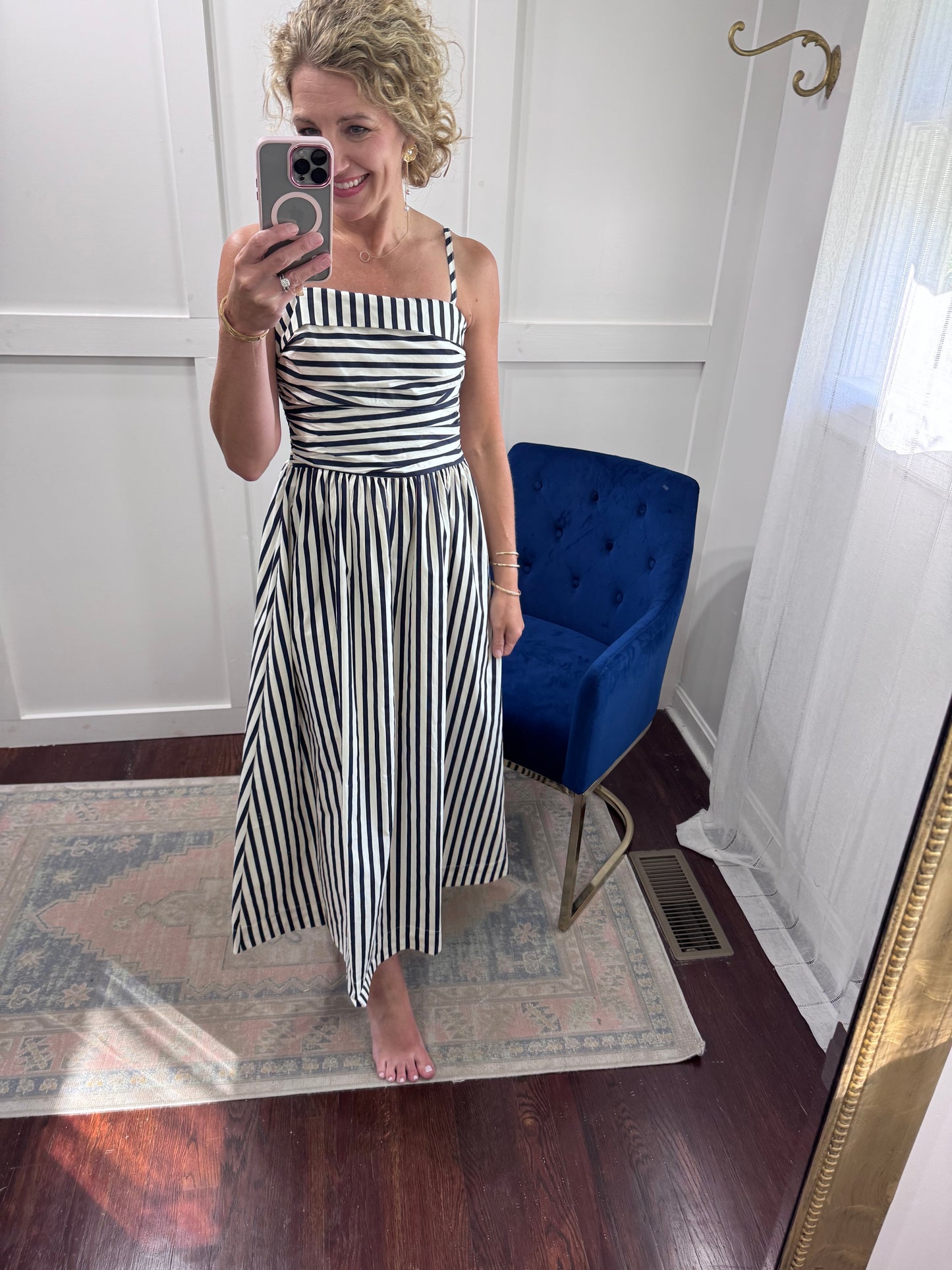 Striped Navy cream midi