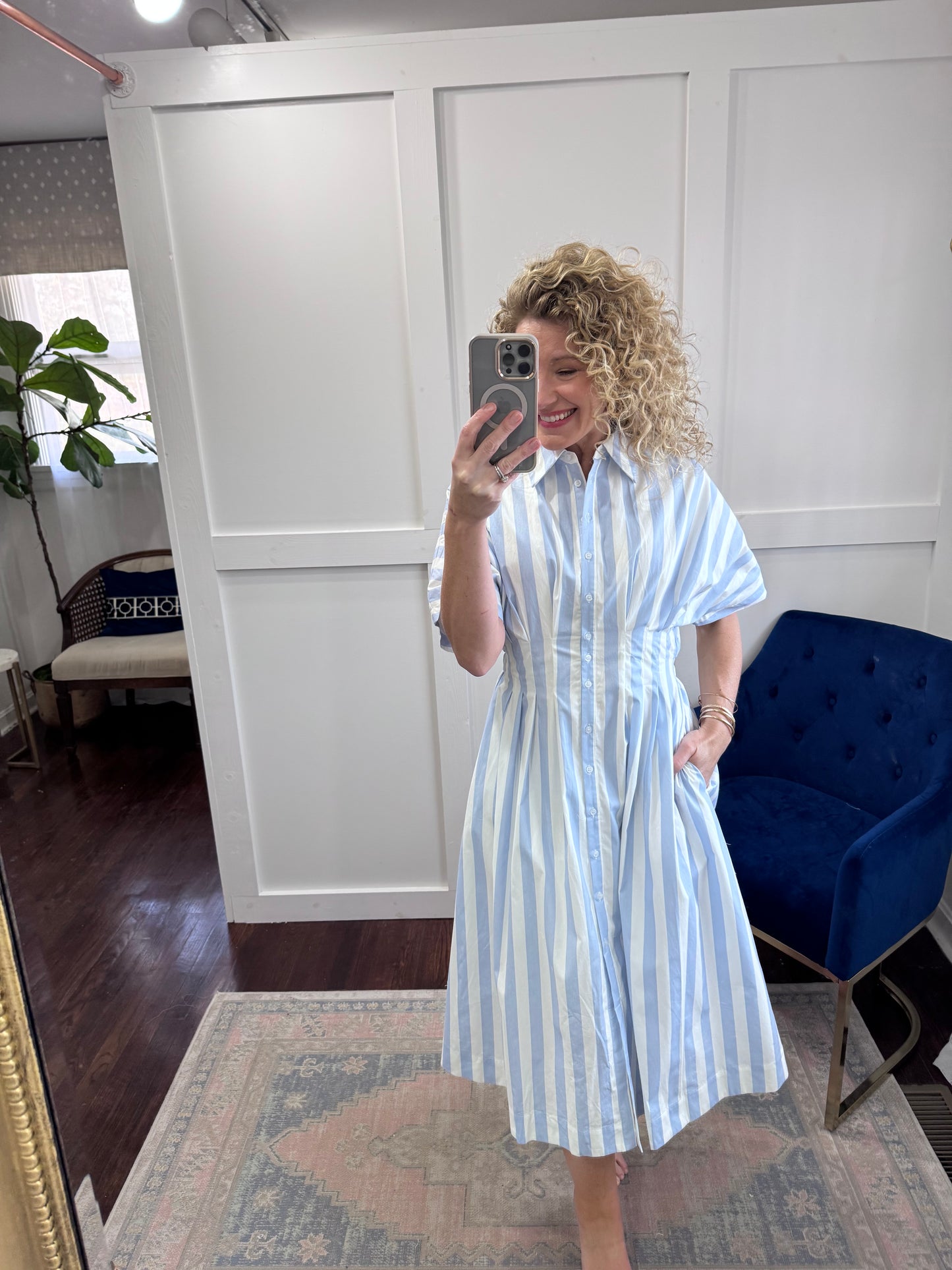 Light blue cabana stripe midi