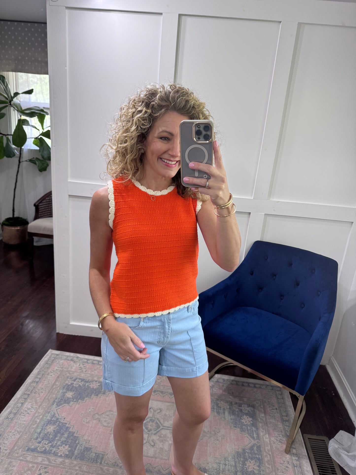 Orange cream sleeveless sweater