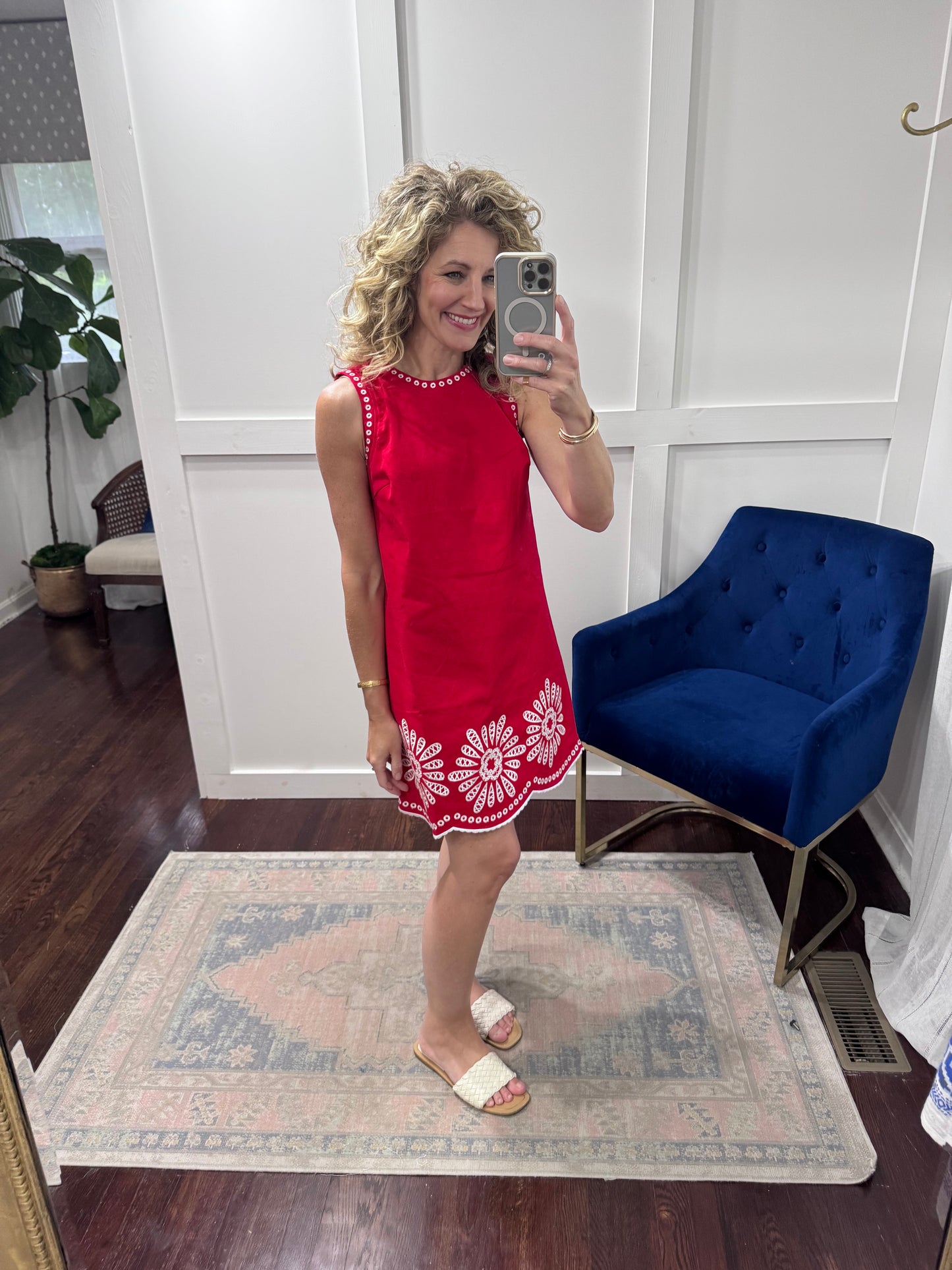 Red embroidered dress