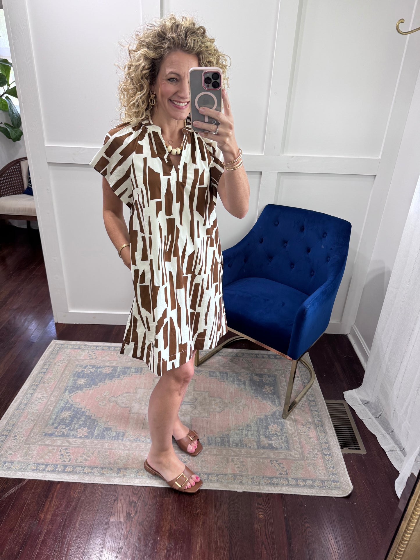Brown cream abstract dress