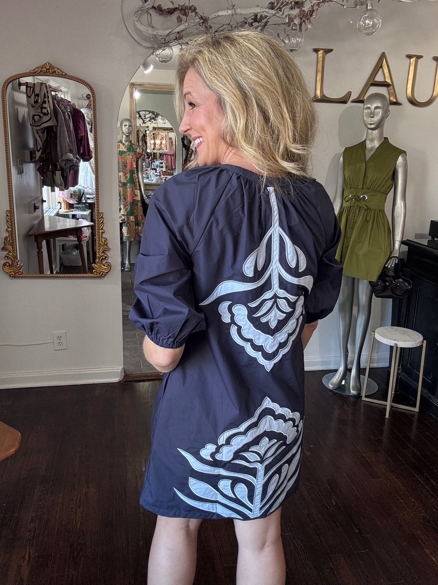 Navy blue embroidery dress