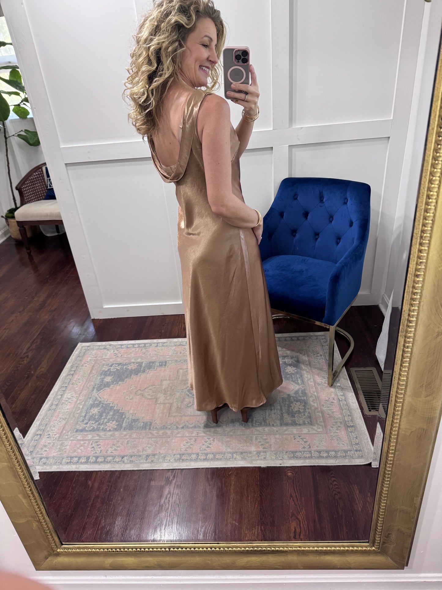 Champagne satin cocktail maxi