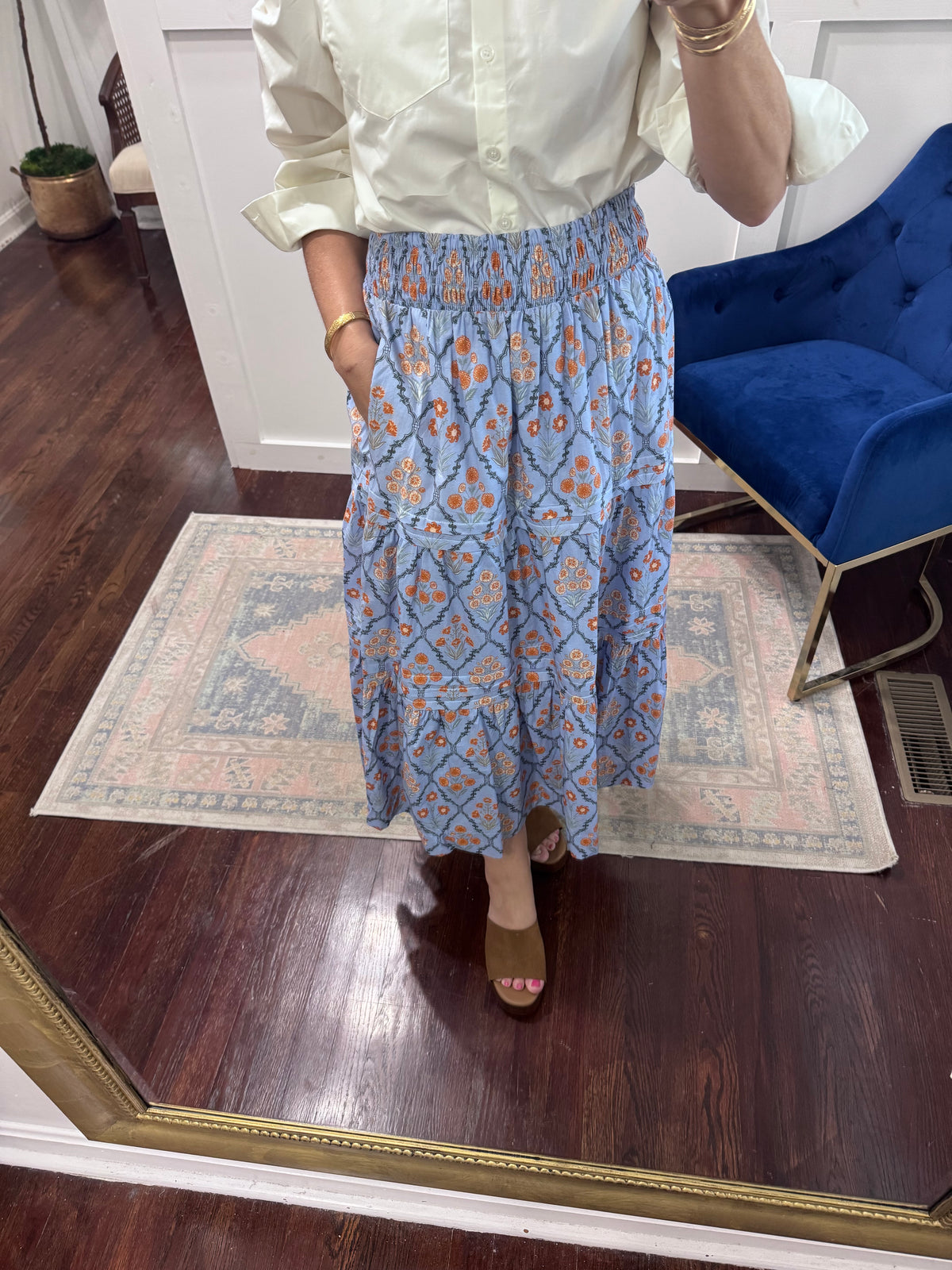 French blue multi tiered skirt