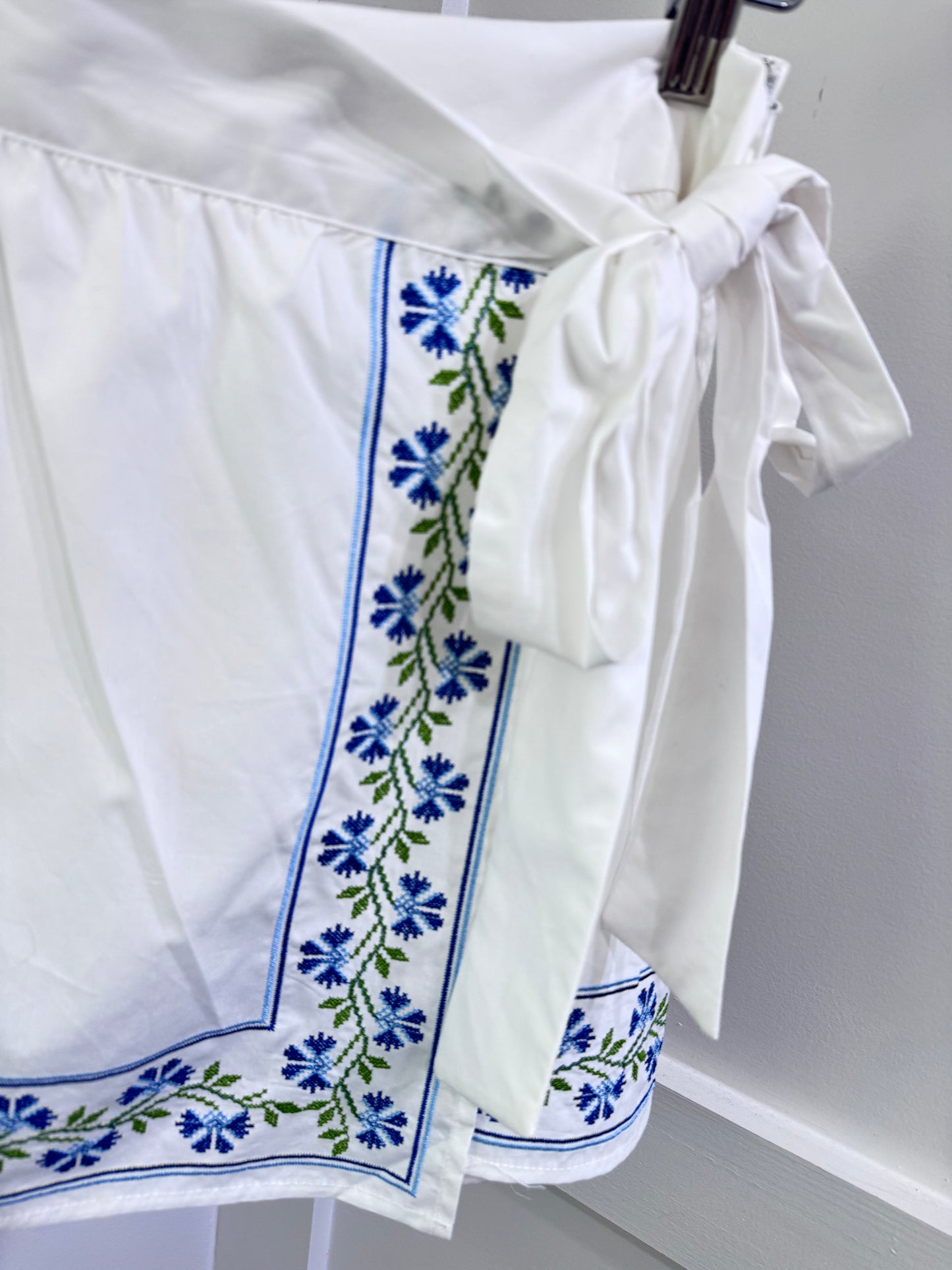 White embroidered wrap skirt