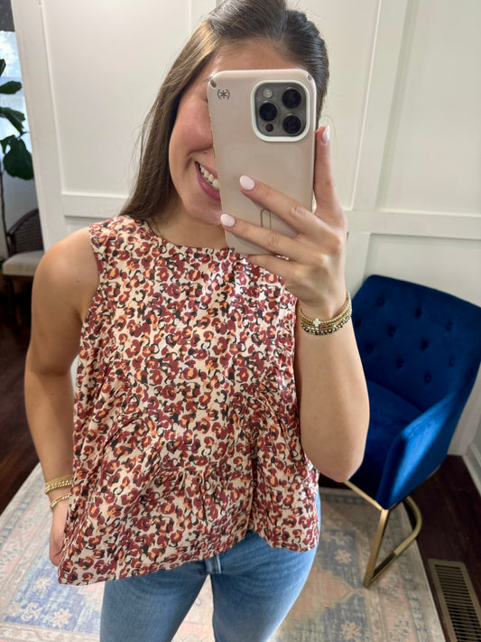 Burgundy taupe animal print top