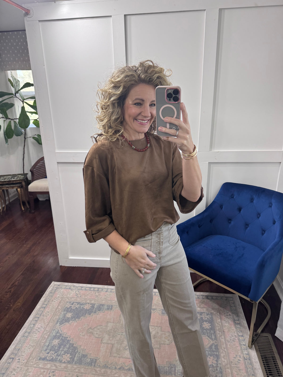 Chocolate brown wide sleeve top
