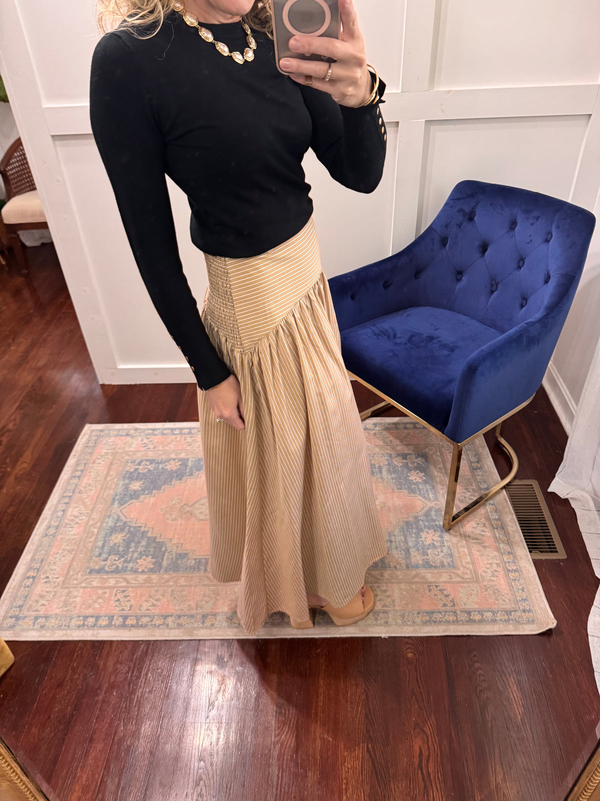 Tan pinstripe maxi skirt