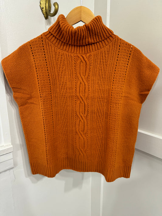 Rust turtleneck cable knit sweater vest