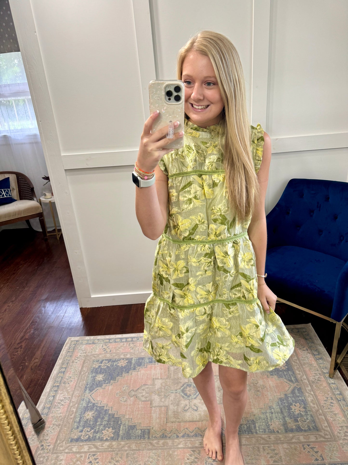 Chartreuse jacquard dress