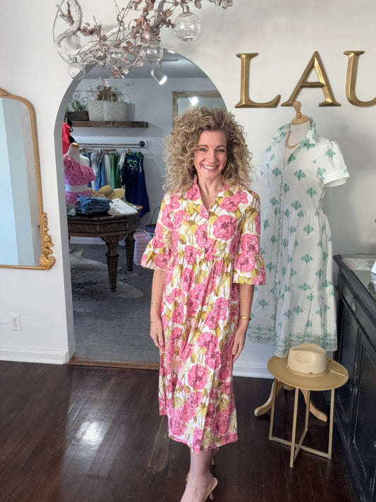 Plumeria floral poplin dress