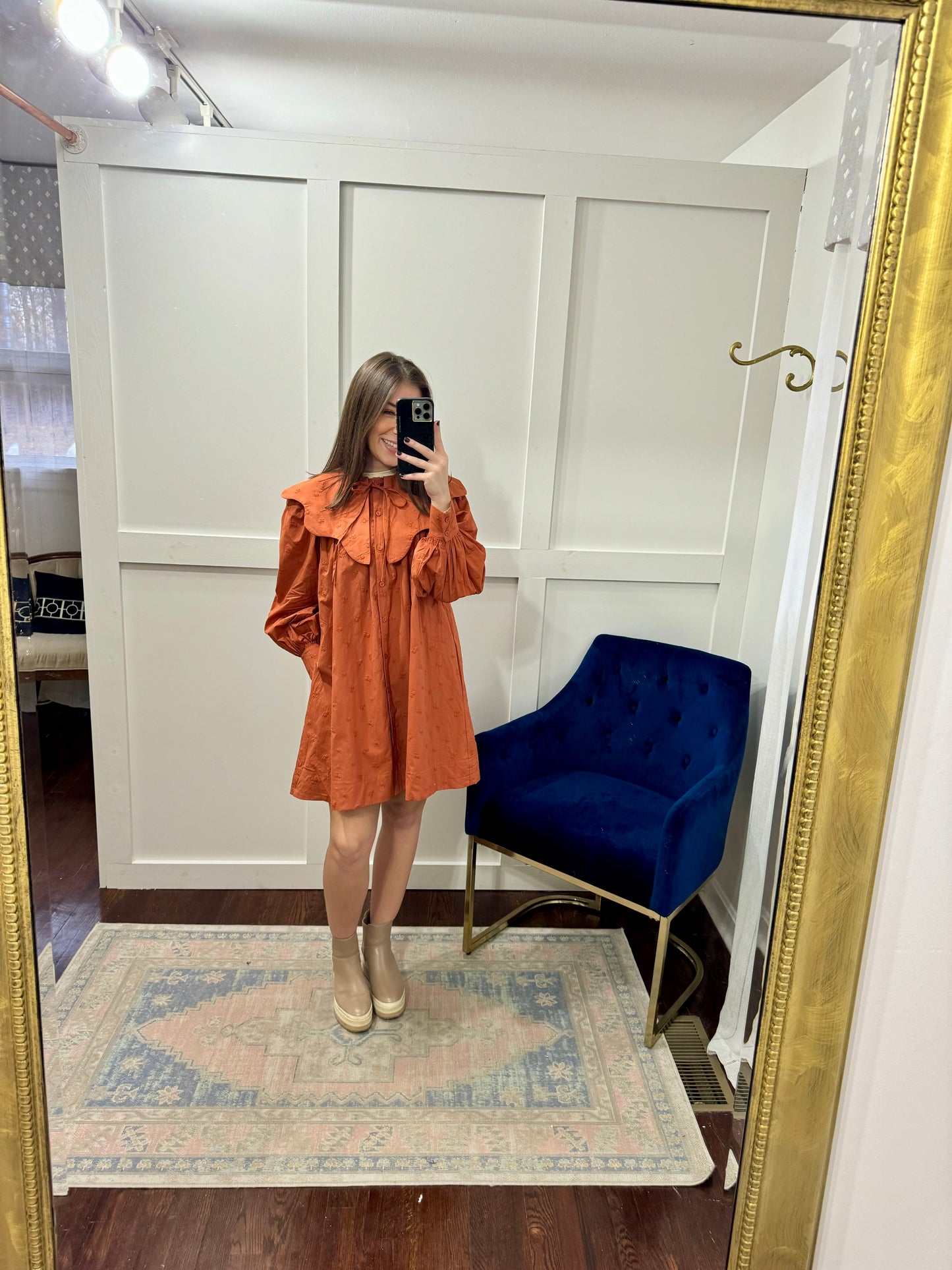 Terracotta scallop collar dress