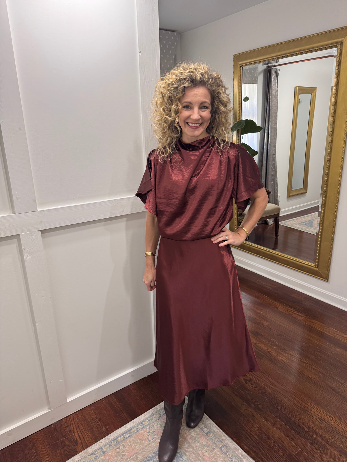 Burgundy satin skirt