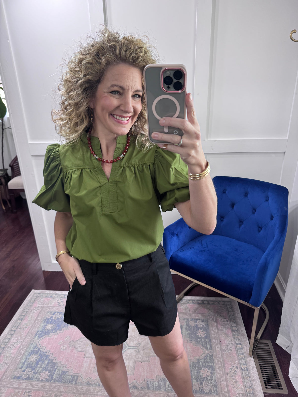 Olive poplin blouse