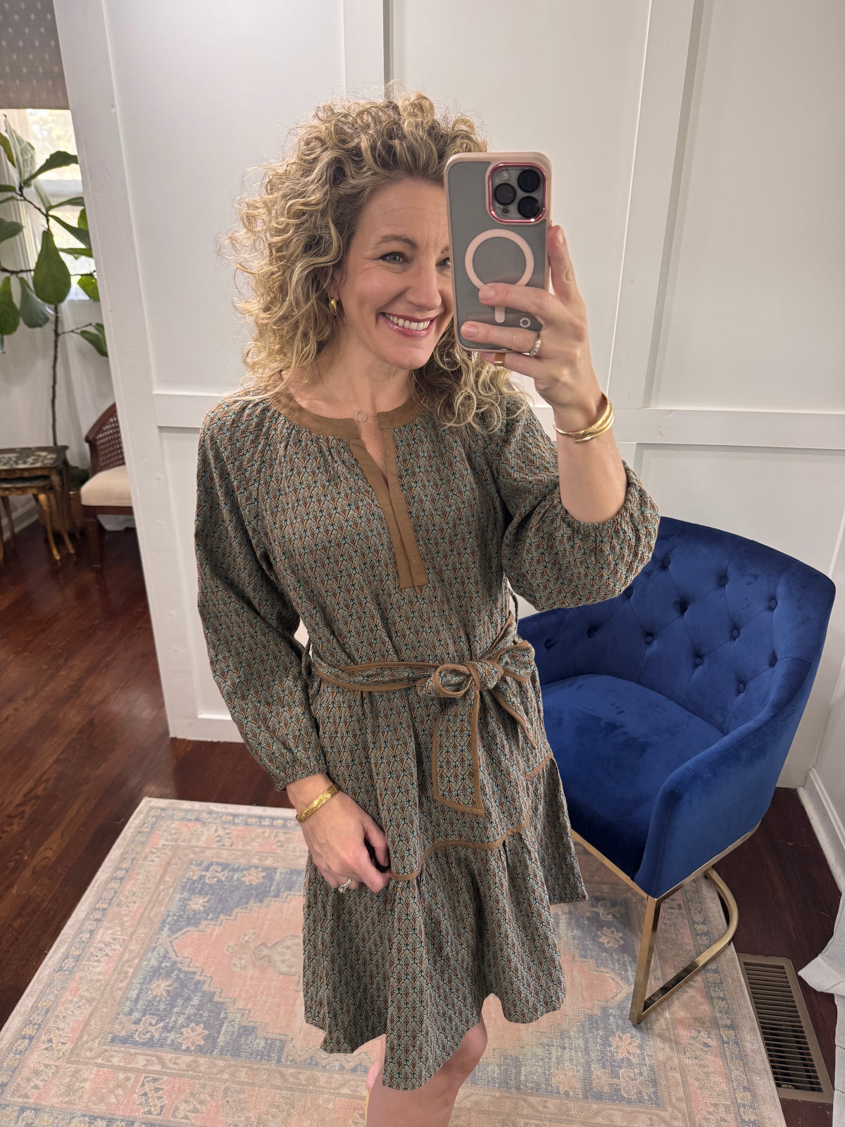 Amber leaf jacquard dress