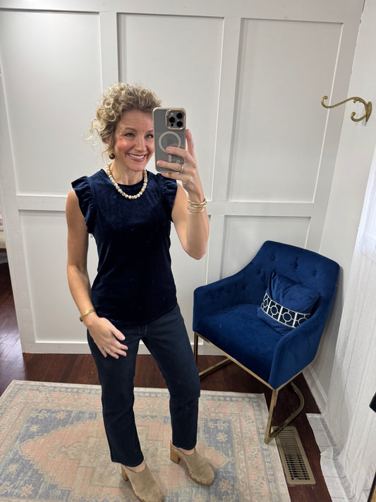 North Blue depths velvet top