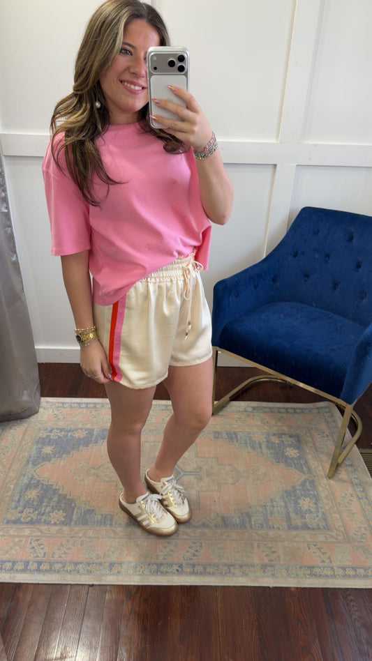 Cream pink orange shorts