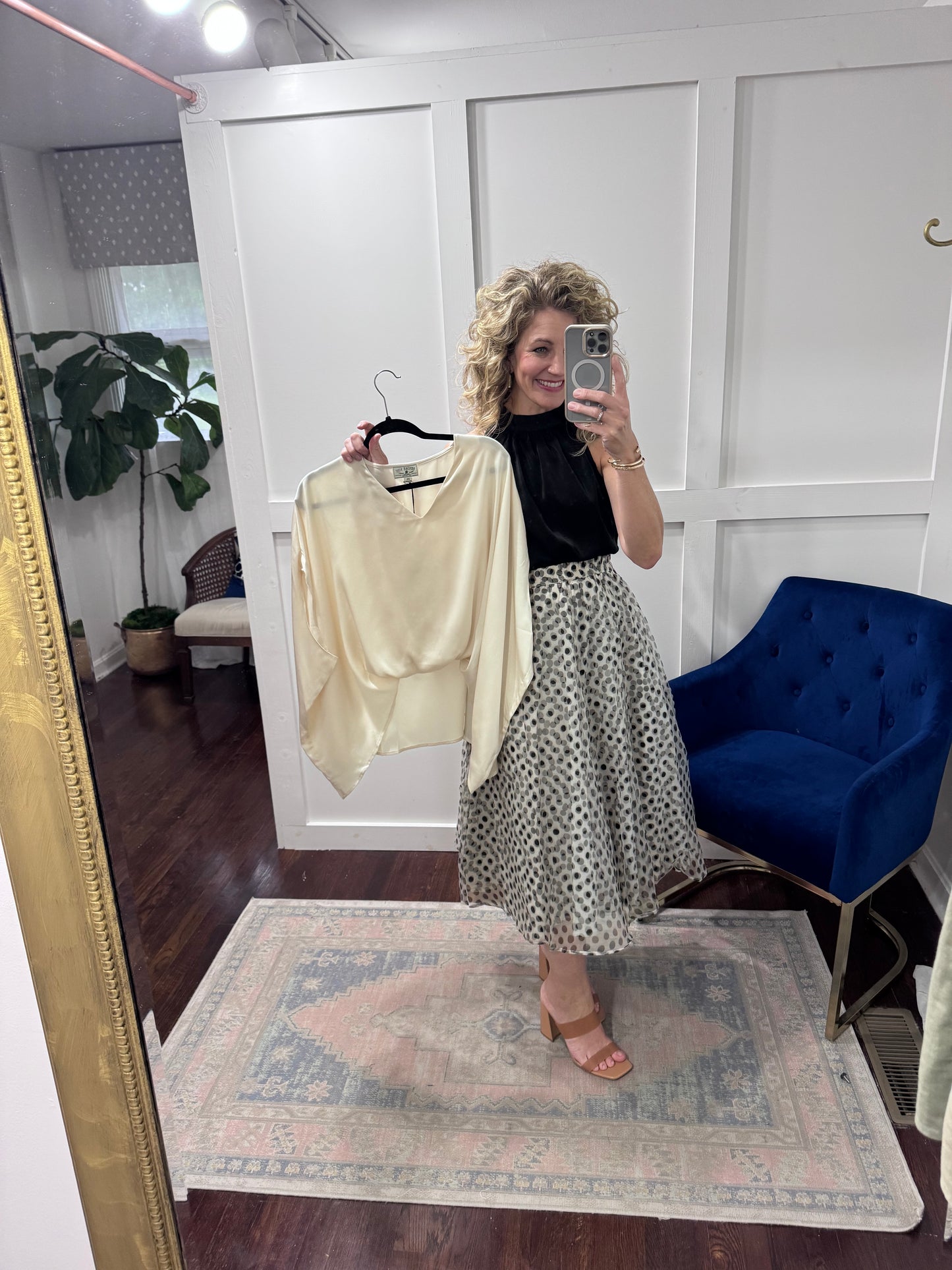 Champagne satin v-neck blouse