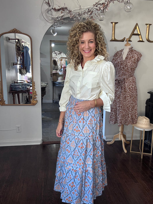 French blue multi tiered skirt
