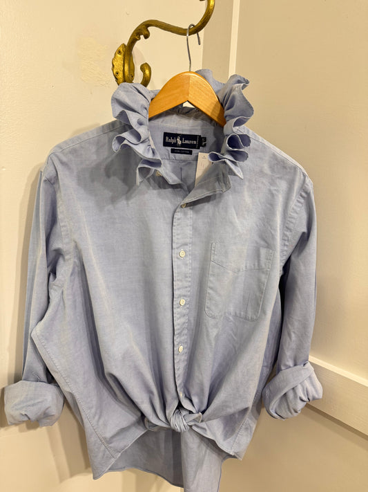 RL blue ruffle collar shirt