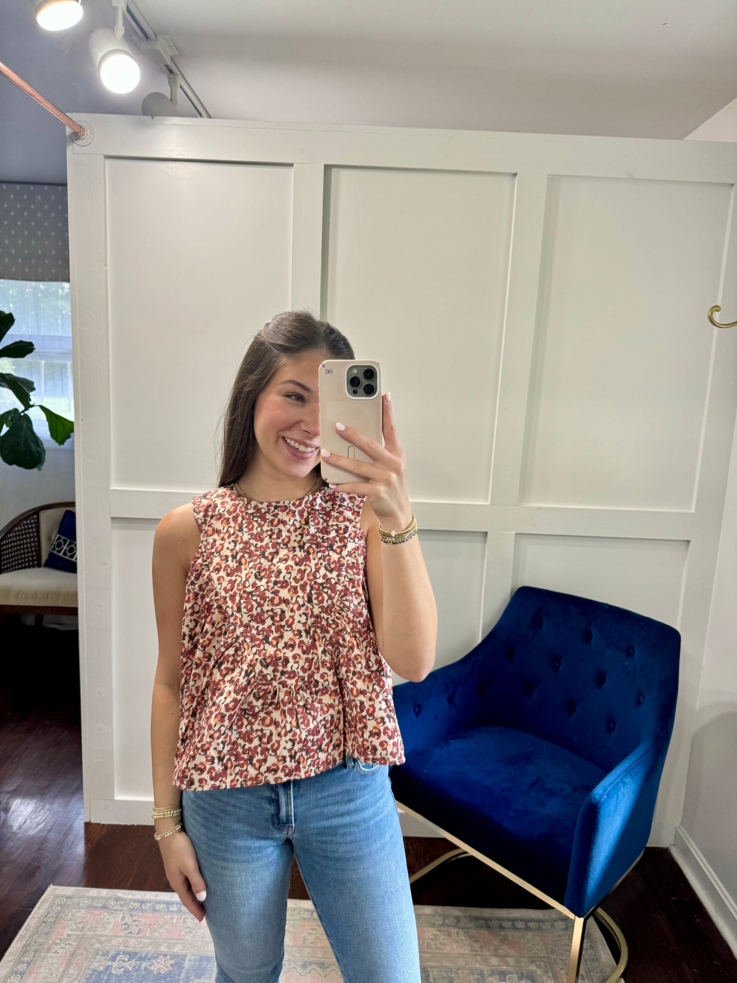 Burgundy taupe animal print top