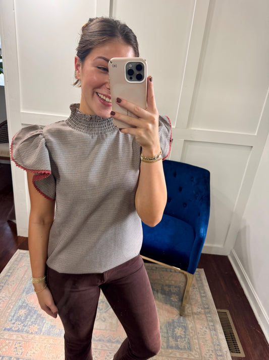 Brown houndstooth blouse
