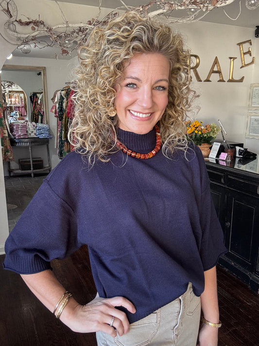 Navy mock neck sweater